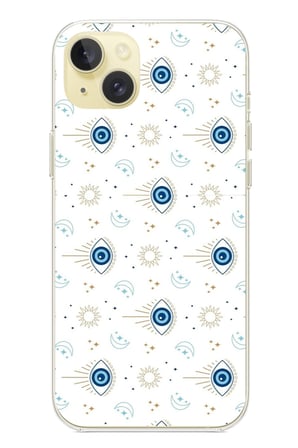 iPhone 15 PLUS Uyumlu Nazar Boncuğu Güneş ve Hilal Baskılı Silikon Kılıf