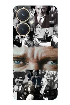 Vivo Y27 Uyumlu Atatürk Renkli Kolaj Gözler Baskılı Silikon Kılıf