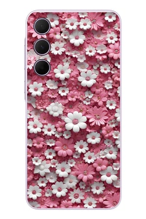 Samsung Galaxy A35 Uyumlu Beyaz Pembe Papatyalar Baskılı Silikon Kılıf