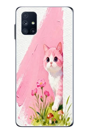 Samsung Galaxy M51 Uyumlu Pembeli Kedi Baskılı Silikon Kılıf