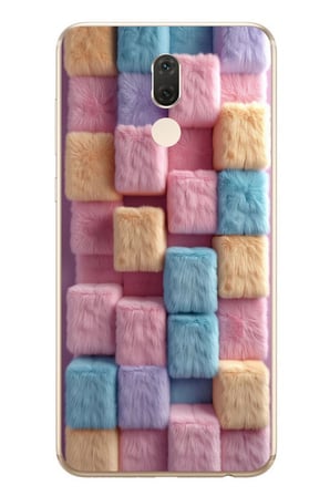 Huawei Mate 10 Lite Uyumlu Pembe Tüylü Kareler Baskılı Silikon Kılıf