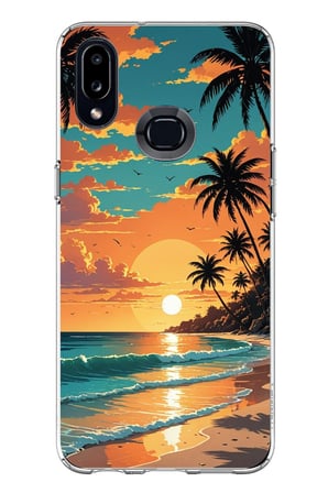 Samsung Galaxy A10S Uyumlu Tropikal Sahil ve Gün Batımı Baskılı Silikon Kılıf