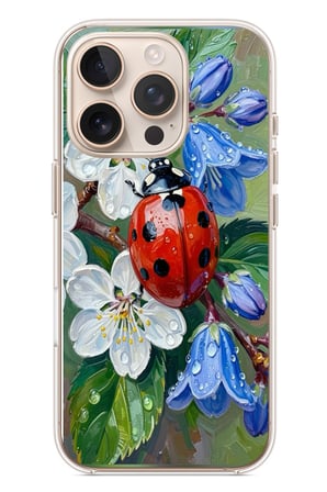 İphone 16 Pro Uyumlu Uğur Böceği Yağlı Boya Baskılı Silikon Kılıf