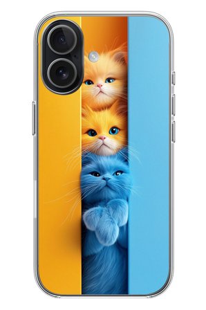 iphone 17 Uyumlu Mavi Sarı Kediler Baskılı Silikon Kılıf