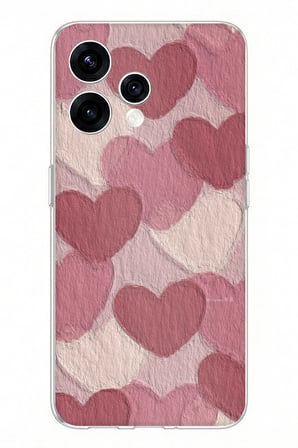 OPPO Reno 15 - Reno 15F Uyumlu Pastel Gül Kurusu ve Pembe Kalpli Baskılı Silikon Kılıf