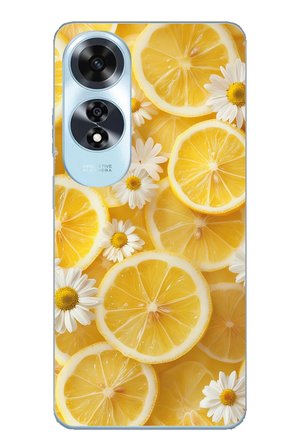 Oppo A60 Uyumlu Limon Dilimleri ve Papatya Desenli Baskılı Silikon Kılıf