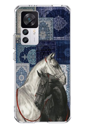 Xiaomi Mi 12T-12T PRO Uyumlu Mavi Kilim Desenli Siyah ve Beyaz At Baskılı Silikon Kılıf