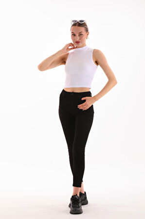 KADIN LİKRALI KOLSUZ CROP BLUZ