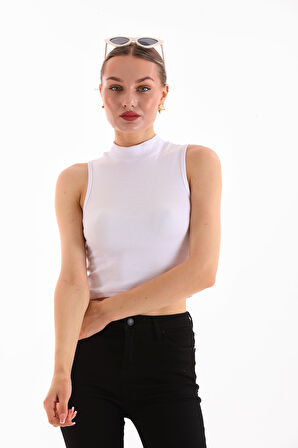 KADIN LİKRALI KOLSUZ CROP BLUZ