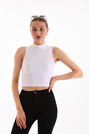 KADIN LİKRALI KOLSUZ CROP BLUZ