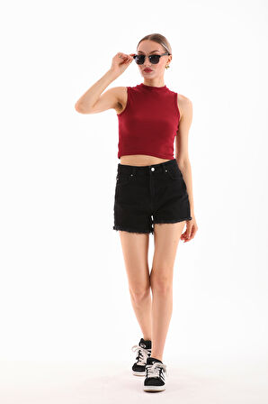 KADIN LİKRALI KOLSUZ CROP BLUZ