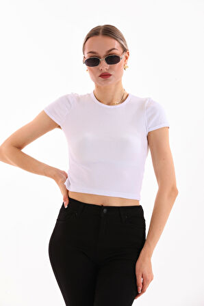 KADIN LİKRALI KISA KOL CROP BLUZ
