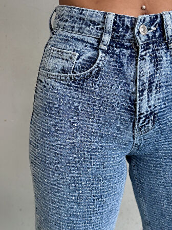 Kadın Punch Tasarım Wide Leg Jean Pantolon