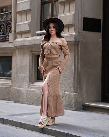 Kadın İkili Triko Büstiyer-Etek Takım 