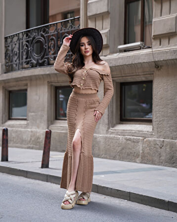 Kadın İkili Triko Büstiyer-Etek Takım 