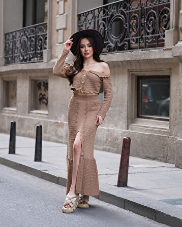 Kadın İkili Triko Büstiyer-Etek Takım 