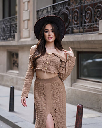 Kadın İkili Triko Büstiyer-Etek Takım 