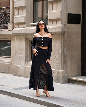 Kadın İkili Triko Büstiyer-Etek Takım 