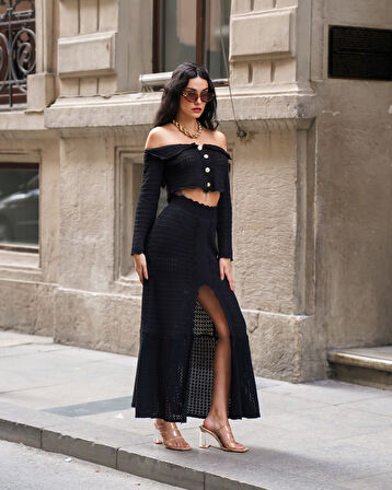 Kadın İkili Triko Büstiyer-Etek Takım 