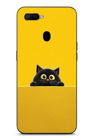 Oppo A5S Uyumlu Sarı Gözlü Kedi Baskılı Silikon Kılıf