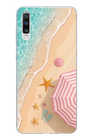 Samsung Galaxy A50-A30S Uyumlu Pembe Şemsiyeli Sahil Baskılı Silikon Kılıf