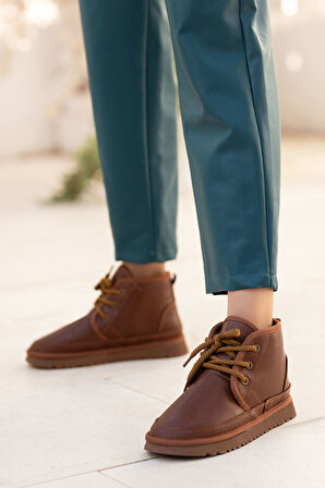 Tersa Taba Cilt Kalın Tabanlı Bağcıklı Yarım Bot   