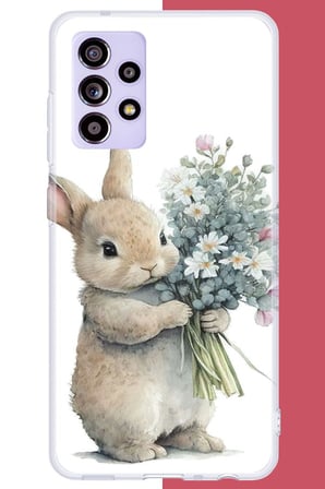 Samsung Galaxy A52-A52S Uyumlu çiçek tutan tavşan.jpeg Baskılı Silikon Kılıf