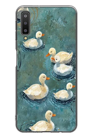 Samsung Galaxy A7 2018 Uyumlu Yüzen Ördekler Baskılı Silikon Kılıf