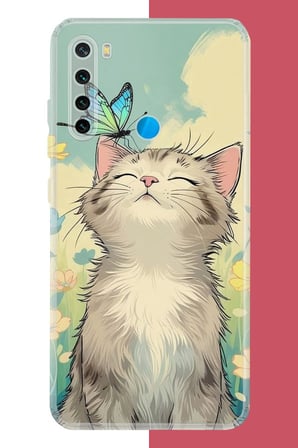 Redmi Note 8 Uyumlu Kelebekli Kedi Baskılı Silikon Kılıf