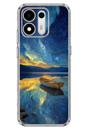 Honor X7e Plus 5G Uyumlu Yıldızlı Gece ve Kayık Manzaralı Baskılı Silikon Kılıf