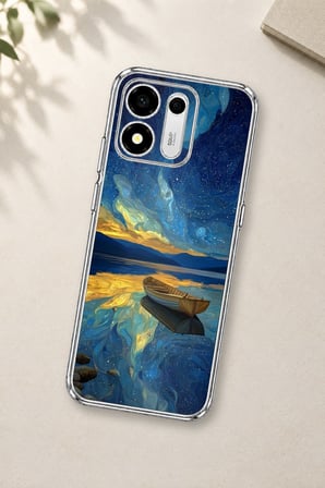 Honor X7e Plus 5G Uyumlu Yıldızlı Gece ve Kayık Manzaralı Baskılı Silikon Kılıf