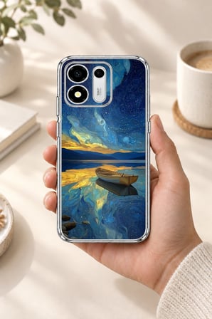 Honor X7e Plus 5G Uyumlu Yıldızlı Gece ve Kayık Manzaralı Baskılı Silikon Kılıf