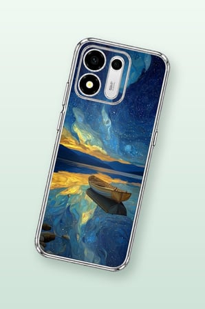 Honor X7e Plus 5G Uyumlu Yıldızlı Gece ve Kayık Manzaralı Baskılı Silikon Kılıf