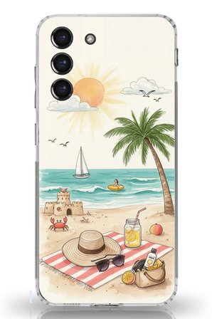 Samsung Galaxy S21 FE Uyumlu Sulu Boya Sahil ve Deniz Manzaralı Baskılı Silikon Kılıf