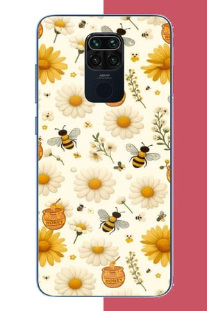 Redmi Note 9 Uyumlu arılı sarı çiçek.jpeg Baskılı Silikon Kılıf