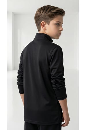 Yarım Fermuarlı Slim Fit Nefes Alan Scuba Dalgıç Kumaş Kol Ucu Lastik Uzun Kollu Siyah Çocuk Sweat