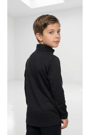 Yarım Fermuarlı Slim Fit Nefes Alan Scuba Dalgıç Kumaş Kol Ucu Lastik Uzun Kollu Siyah Çocuk Sweat