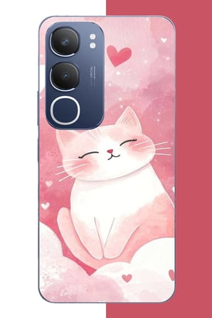 Vivo Y19s Uyumlu pembe kedi Baskılı Silikon Kılıf