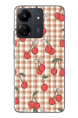 Redmi 13C Uyumlu Kurdeleli Kiraz Baskılı Silikon Kılıf