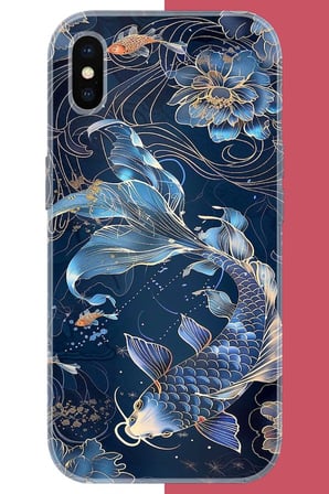 iPhone XS MAX Uyumlu mavi yüzen balık Baskılı Silikon Kılıf