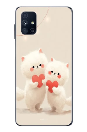 Samsung Galaxy M51 Uyumlu Kalpli Beyaz Kediler Baskılı Silikon Kılıf