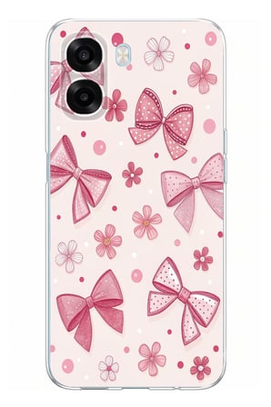 Oppo A6T - A6X Uyumlu Pembe Fiyonk, Çiçek ve Puantiye Baskılı Silikon Kılıf