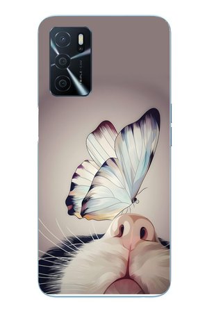Oppo A16 Uyumlu Kelebekli Kedi Baskılı Silikon Kılıf