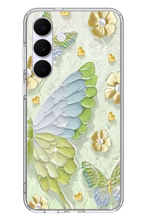 Samsung Galaxy S25 FE Uyumlu Yeşil Mavi Kelebek Baskılı Silikon Kılıf