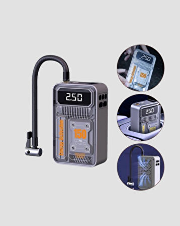 Şarjlı Kablosuz Hava Pompası – 150 PSI Basınç, LED Ekran ve 6000mAh Batarya