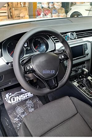 Vw Passat B8 Uyumlu Dikmeli Direksiyon Kılıfı Soft Esnek Kokusuz Gri Ipli 2015-2021 ( 38×10.5cm )