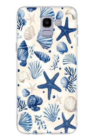 Samsung Galaxy J6 Uyumlu Mavi Deniz Kabuğu ve Yıldız Desenli Baskılı Silikon Kılıf