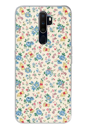 Oppo A5/A9 2020 Uyumlu Ayı Winnie Pooh ve Çiçekler Baskılı Silikon Kılıf
