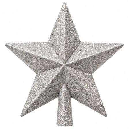 BakGelAl Lüks Yılbaşı Çam Ağacı Tepeliği - 15x15 cm Işıltılı Simli Gümüş (Silver) Yıldız Ağaç Süsü