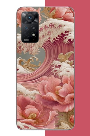 Redmi Note 11E Uyumlu pembe çiçekli dalga Baskılı Silikon Kılıf